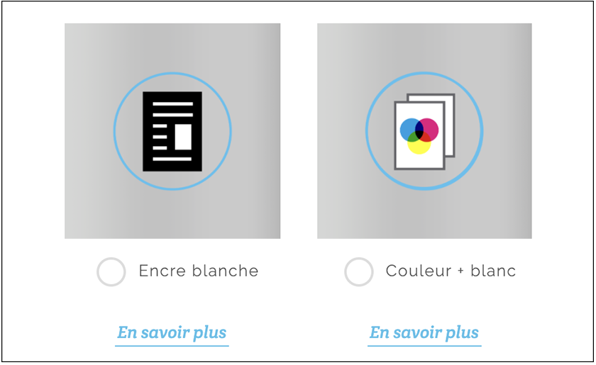 impression encre blanche, blanc de soutien